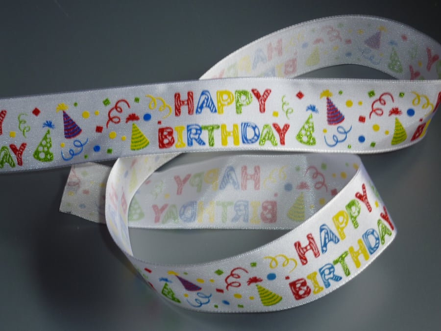 1 Metre Wire Edged Happy Birthday Ribbon 38mm
