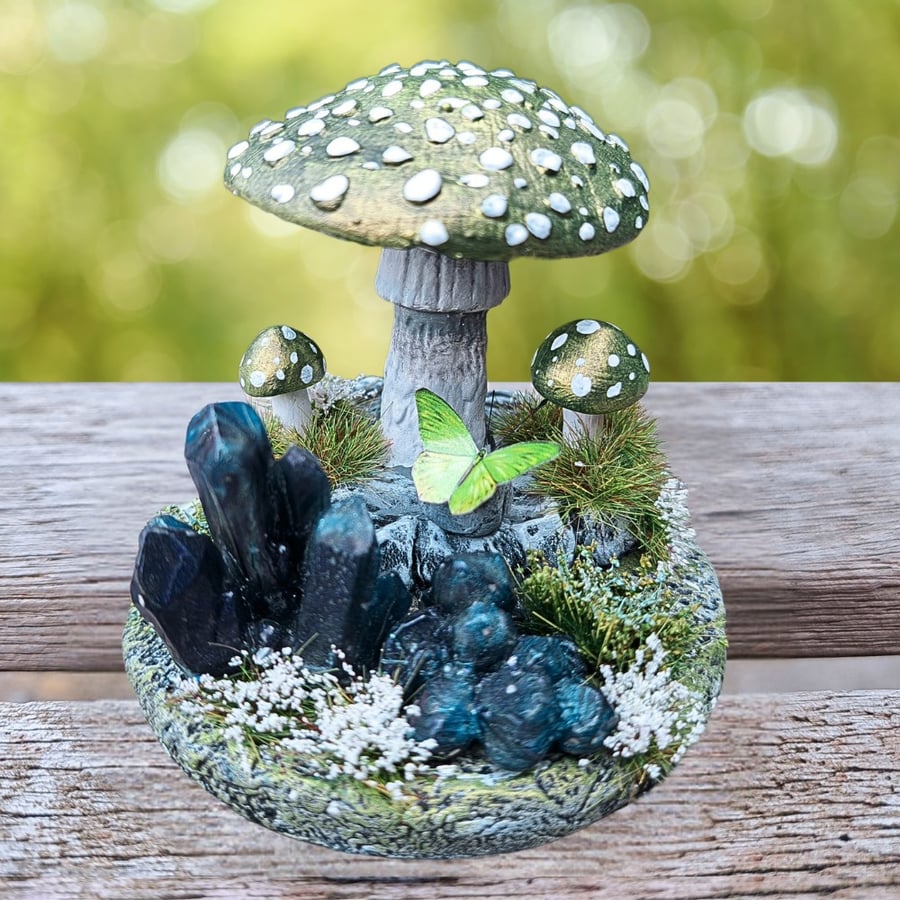 Metallic Green Fantasy Crystal Mushroom Ornament