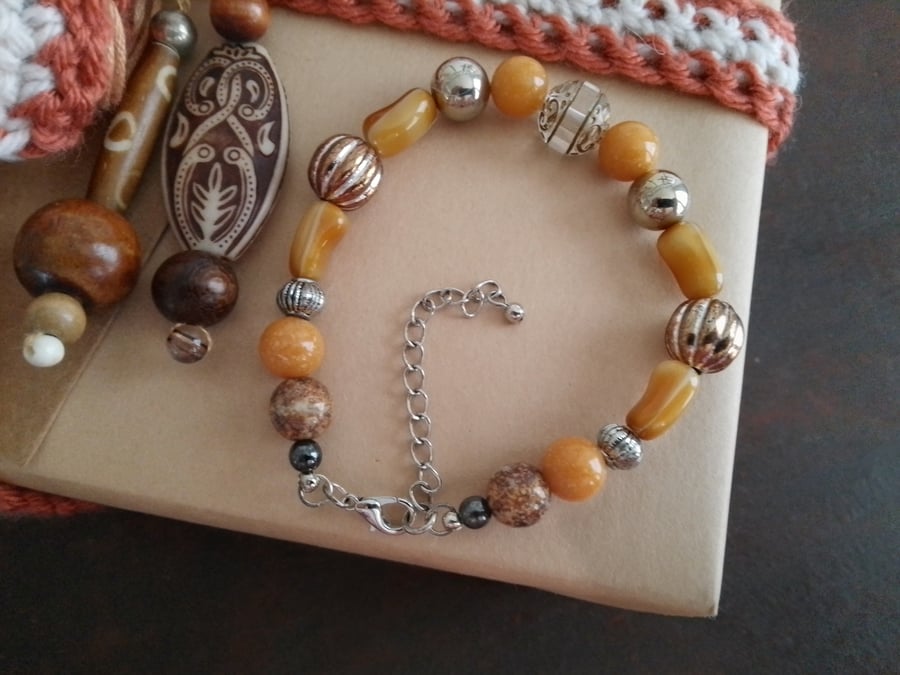 Handmade bracelet made using pre-loved beads.