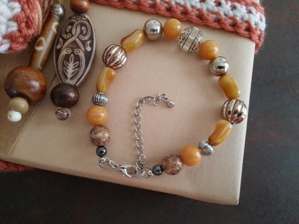 Handmade bracelet made using pre-loved beads.