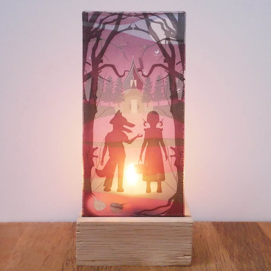 Fused Glass Red Riding Hood Candle Screen