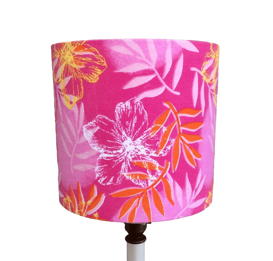 Vibrant Bright Pink Hippy Hawaii Tiki Flower Retro fabric lampshade