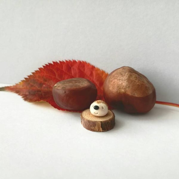 Tiny Hedgehog Ornament On A Wooden Base