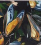 Mussels Original Oil Painting Canvas Panel Framed 20x20cm Shellfish Seafood - Image 2