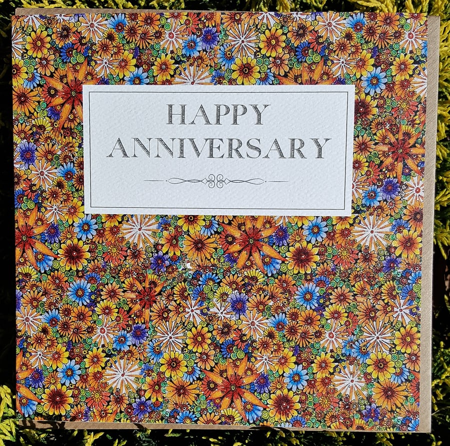 Happy Anniversary floral doodle card