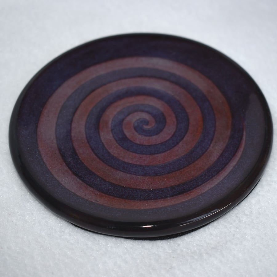 Wheel thrown purple and black spiral coaster (Free UK postage)
