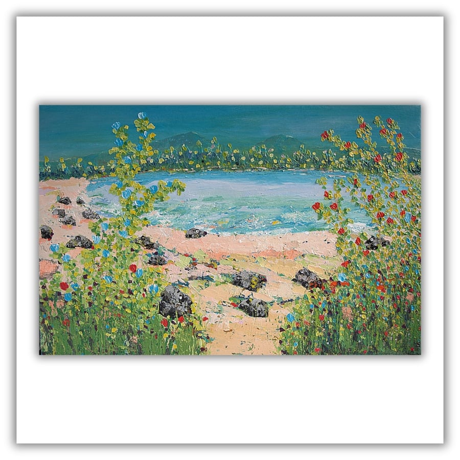 Larger painting - landscape - acrylics - wildflowers - coast - ready to hang 