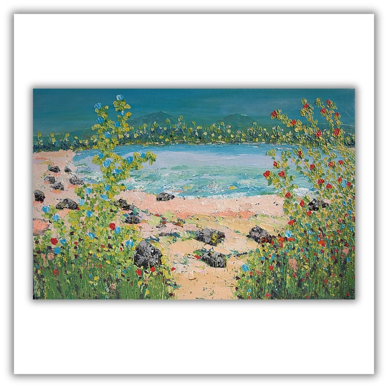 Larger painting - landscape - acrylics - wildflowers - coast - ready to hang 