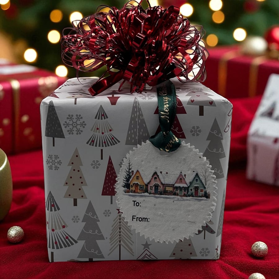 Set of 6 Plantable Christmas House Gift Tags – Wildflower Seed Paper