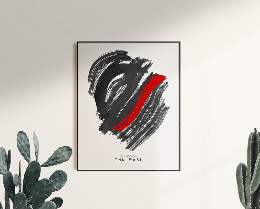 Black and Red Brush Art, Abstract 