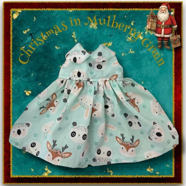 Turquoise Forest Friends Doll’s Dress