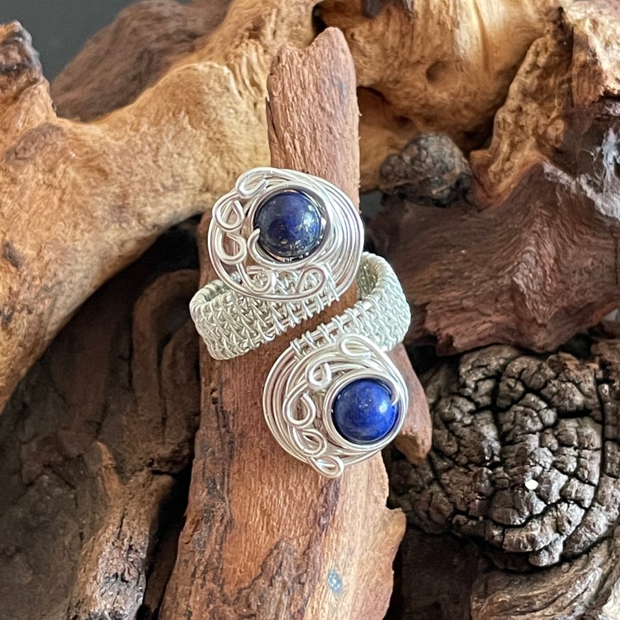 Adjustable Lapis Lazuli Wire Wrapped Ring (one size)
