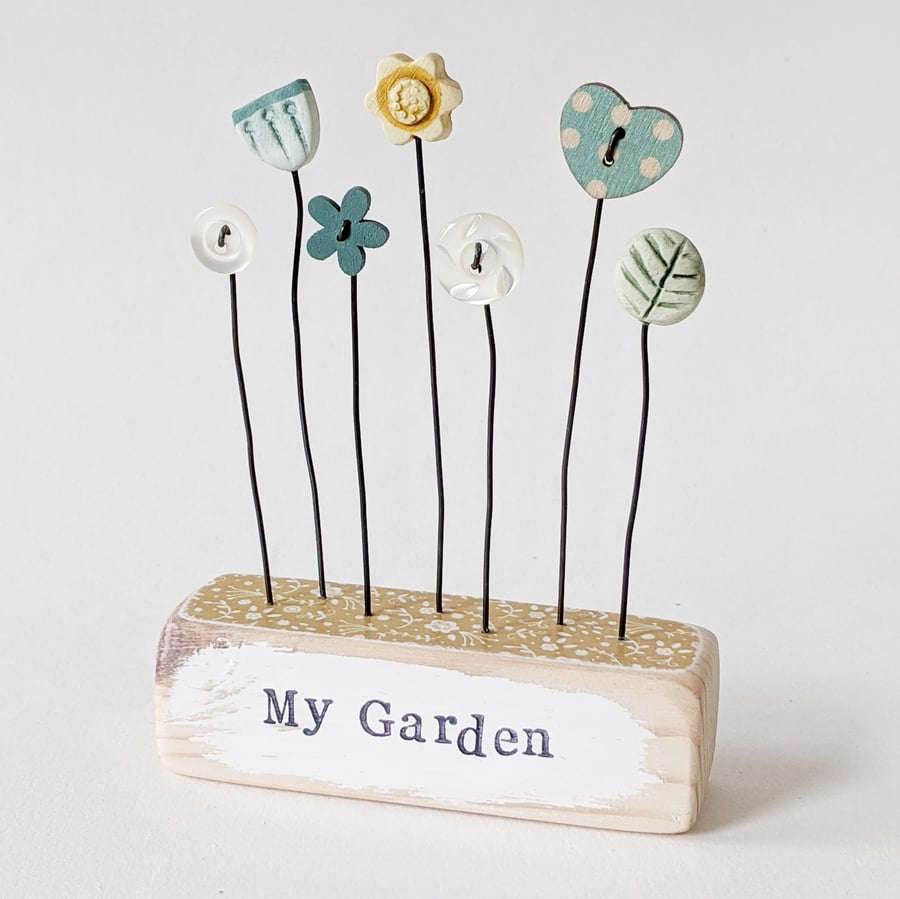 SALE Button and Clay Flower Garden in a Floral Block 'My Garden'