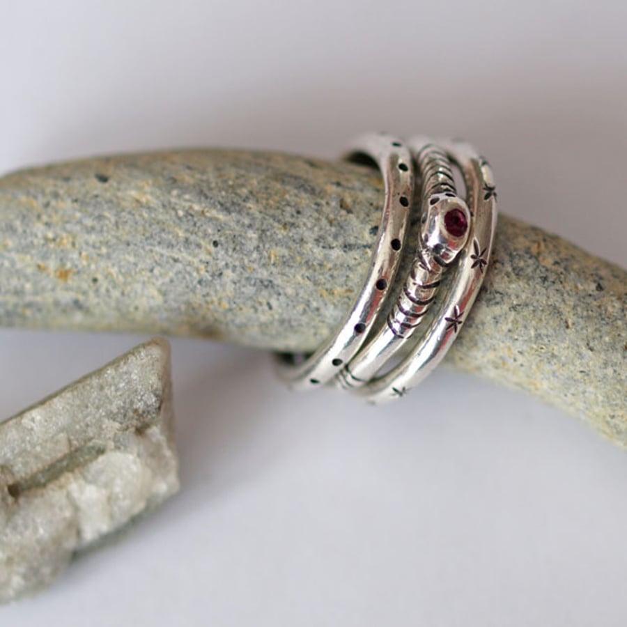 Set of Three Stacker Rings with faceted Ruby - Folksy