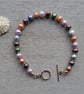  Mixed Autumn Colours, Pearl Bracelet with a Rose Gold Filled Toggle Clasp