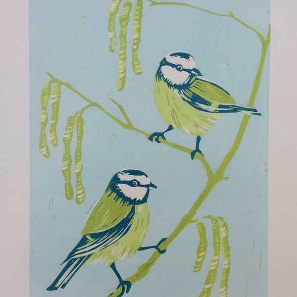 Bluetits - linoprint