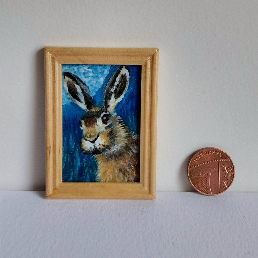 Moonlit Hare Miniature Original Oil Painting 