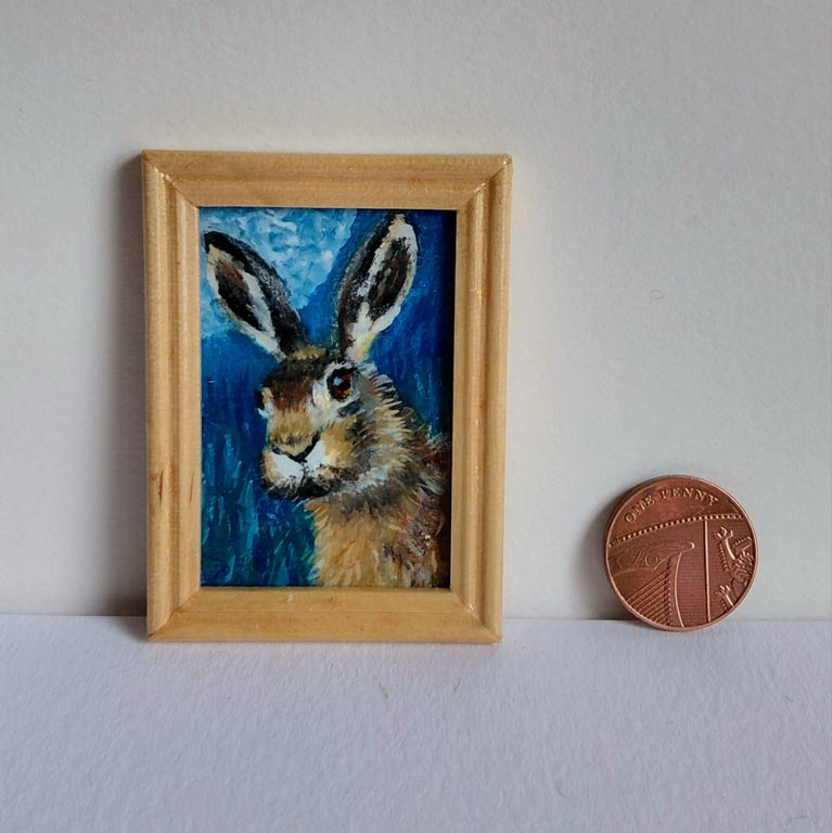 Moonlit Hare Miniature Original Oil Painting 
