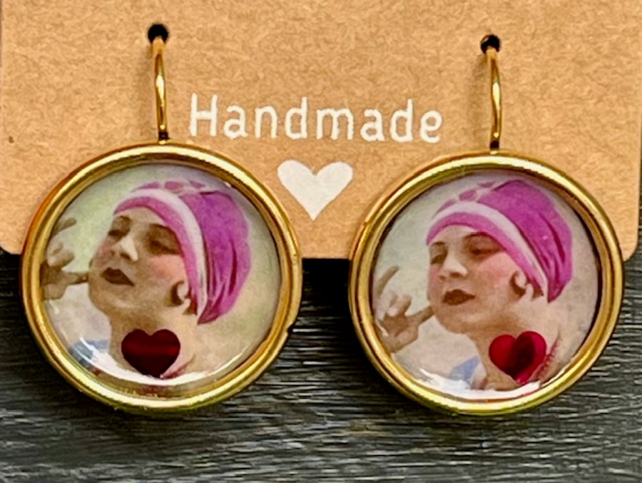 Vintage 1920s bather gold and resin earrings