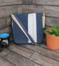 Upcycled Coffee Sack -  Crossbody Shoulder Bag - Denim with cream stripe