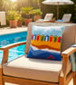 Knitting Pattern for Beach Huts Cushion.  Digital Pattern - Image 1