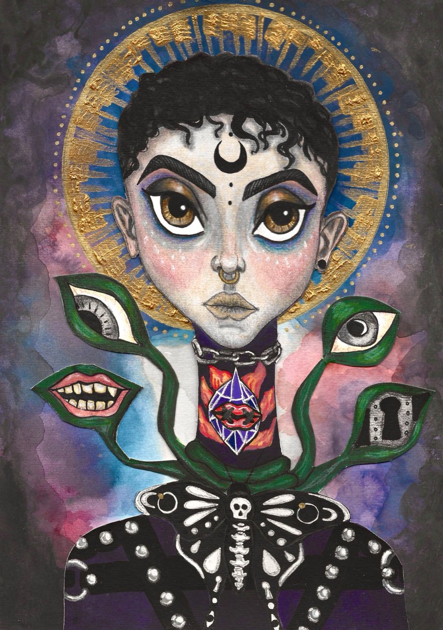 Silenced - Original Dark Fantasy Mixed Media Portrait - Sold Unframed