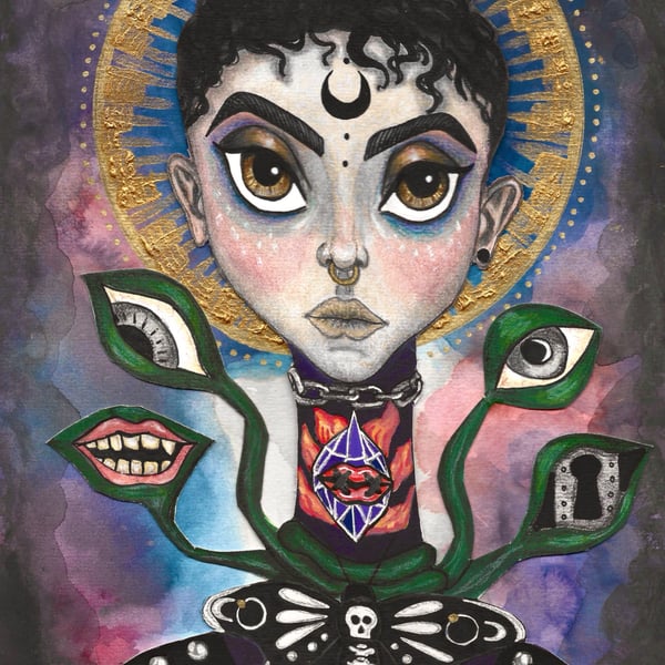 Silenced - Original Dark Fantasy Mixed Media Portrait - Sold Unframed