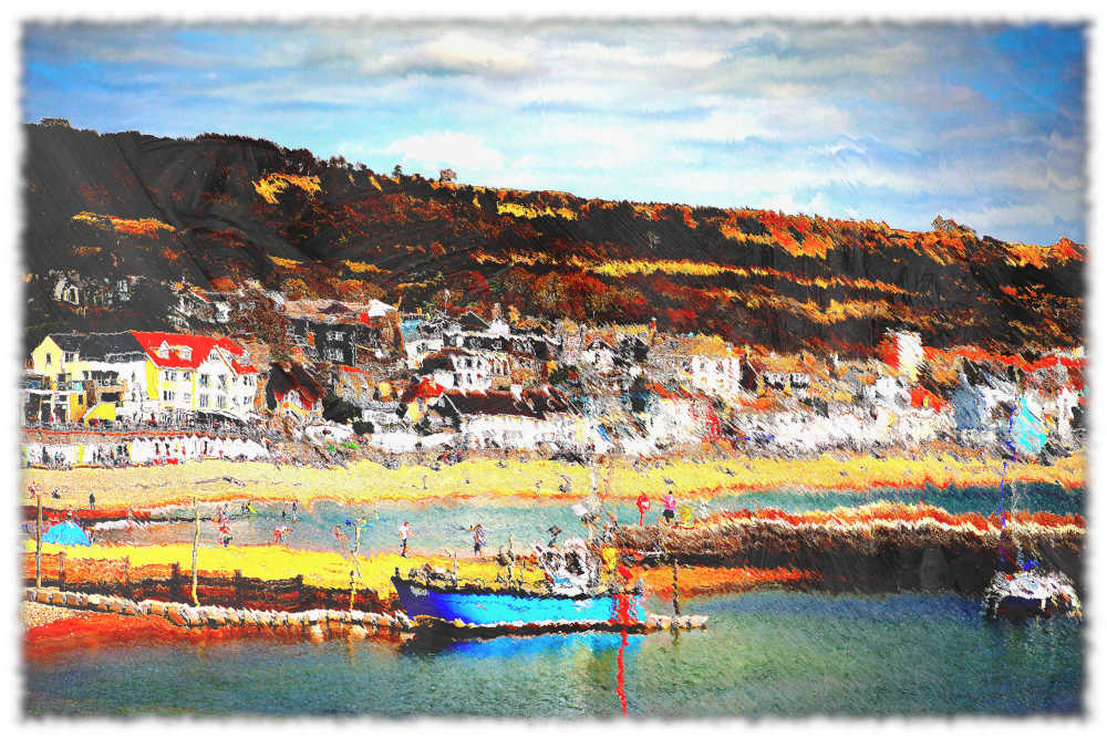 Lyme Regis Harbour and Seafront Print, Digital Art Picture