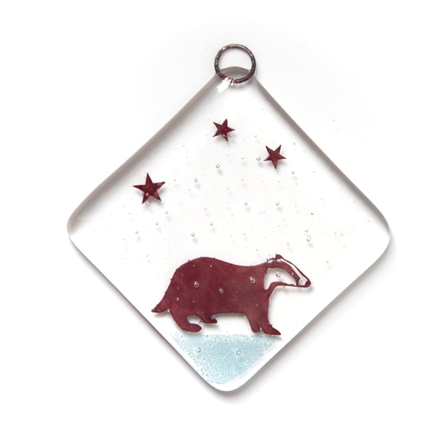 Badger fused Glass Mini Dangle, Suncatcher, wall art, decoration, 