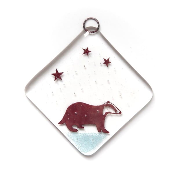 Badger fused Glass Mini Dangle, Suncatcher, wall art, decoration, 