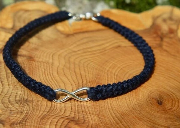 Navy Cotton Bracelet with Silver Infinity, Unisex Cotton Anniversary Gift