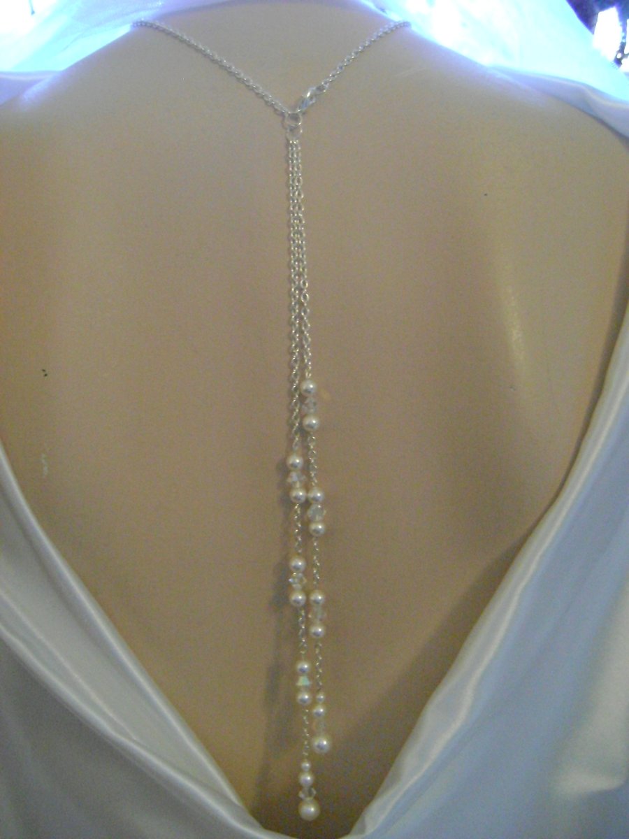 Pearl & Crystal Backdrop Bridal Necklace