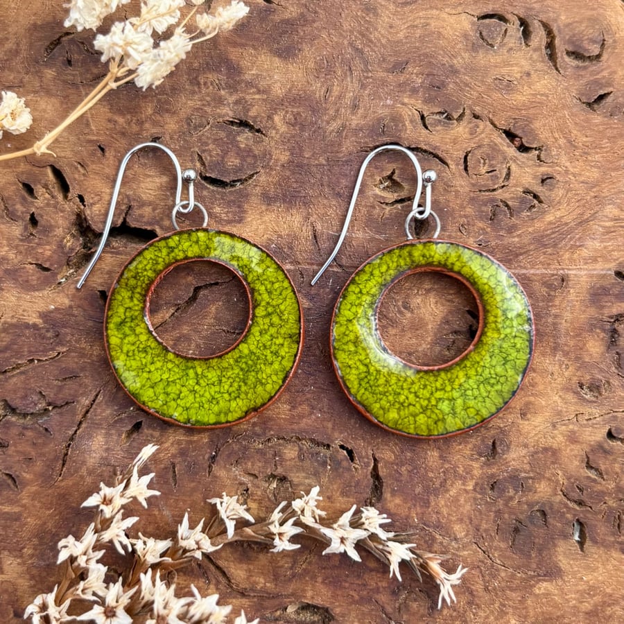 handmade Ceramic Hoop Earrings, Bright Green Clay Hoops, Made From Foraged Clay