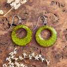 handmade Ceramic Hoop Earrings, Bright Green Clay Hoops, Made From Foraged Clay