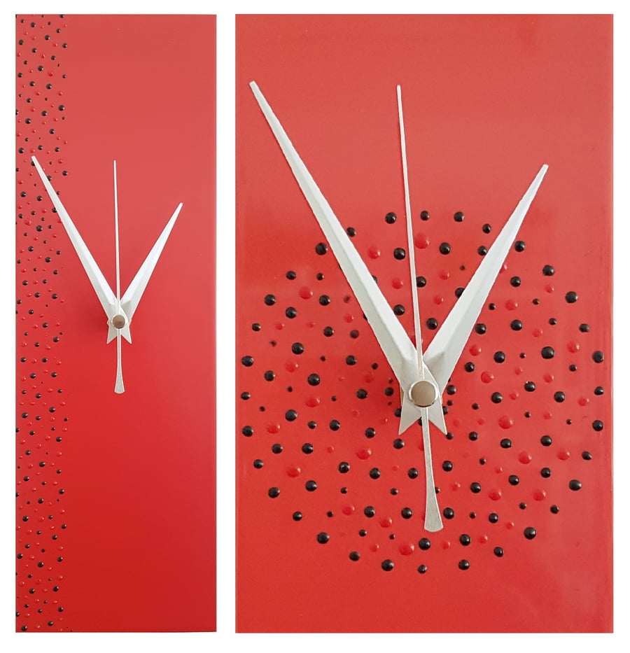 Handpainted Red Clock 30cm x 10cm