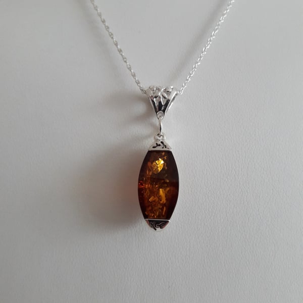 Amber Filigree and Sterling Silver Necklace. Amber Necklace, Gift for Her
