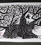 Greetings cards, pack of 5, ancient oak with fox cubs and crow