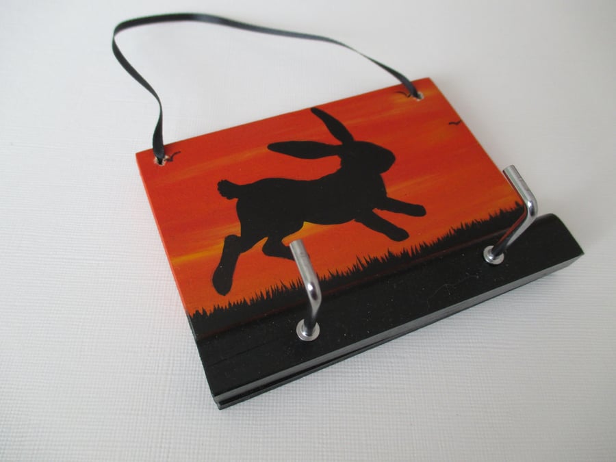 Key Rack Bunny Rabbit Original Painted Key Holder with 2 Hooks Sunset Orange