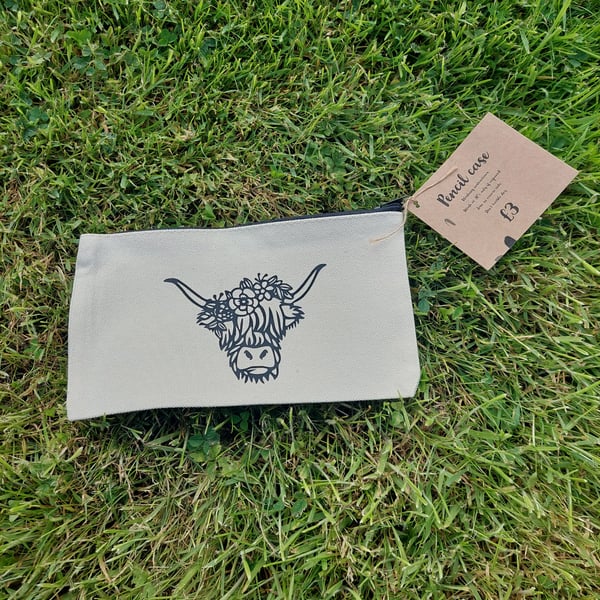 highland cow flower crown pencil case 