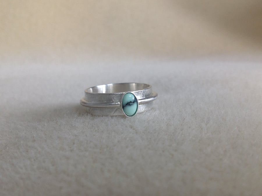 Lander Turquoise and Sterling silver Unisex 6mm wide double band textured ring