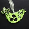 ceramic folk art bright green bird decoration 