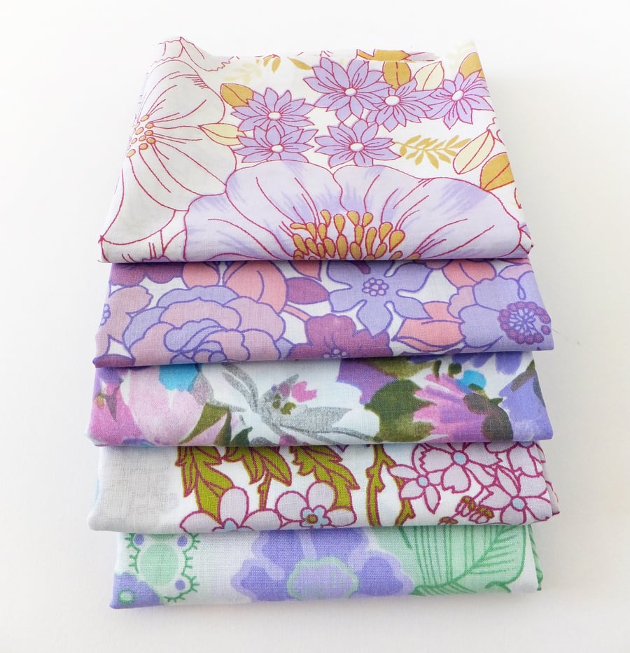 Vintage Fat Quarter Bundle, Purples and Lilacs Fabrics, Retro Fabrics