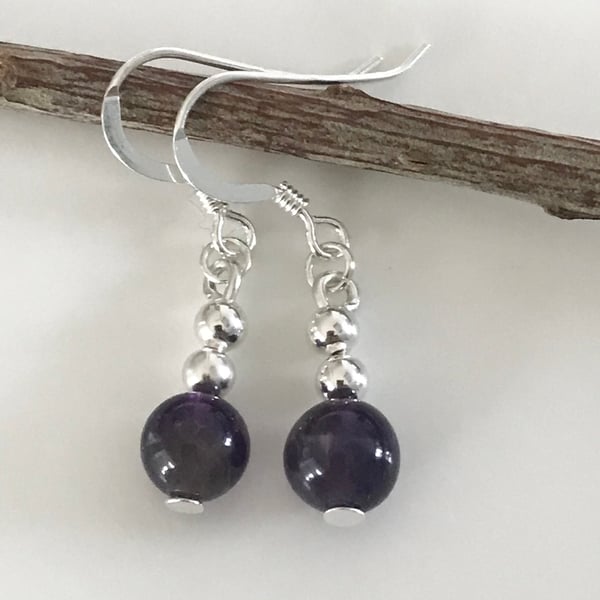 Amethyst gemstone bead earrings with sterling silver ear wires.