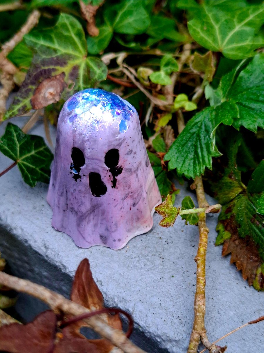 Spooky Cute Mini Ghost Figurines Eco-Resin Glitter Brain Detail Handmade Gothic 