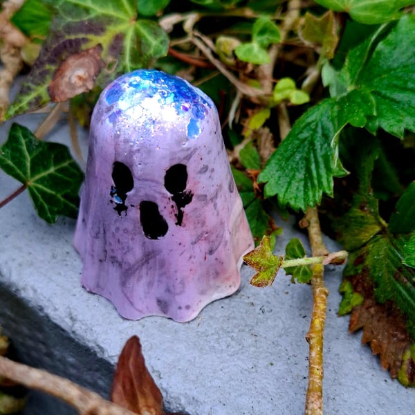 Spooky Cute Mini Ghost Figurines Eco-Resin Glitter Brain Detail Handmade Gothic 