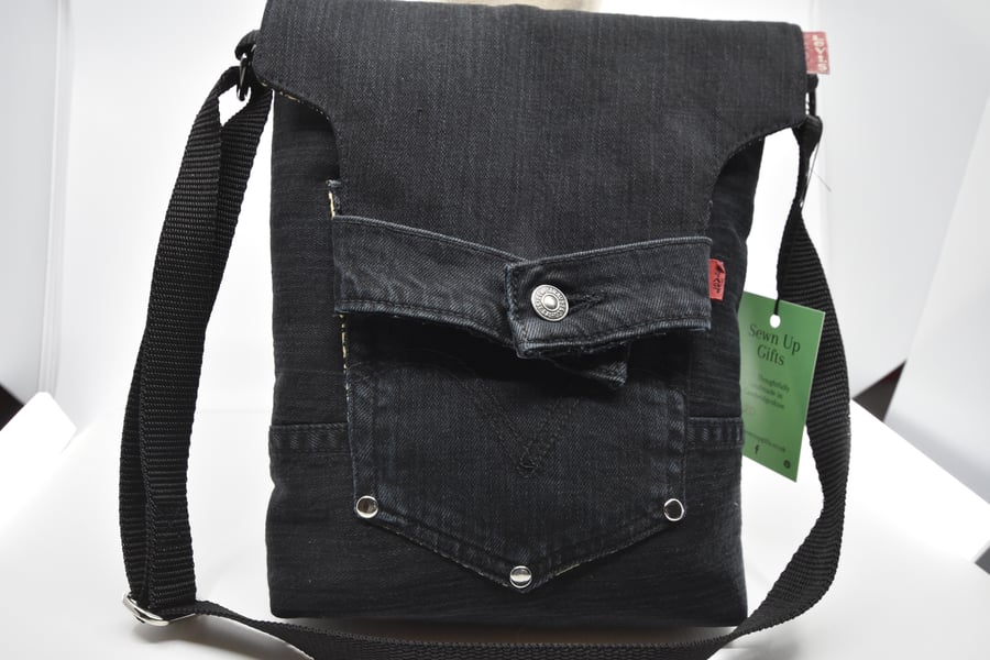 Recycled black Levi jeans now a useful bag. 