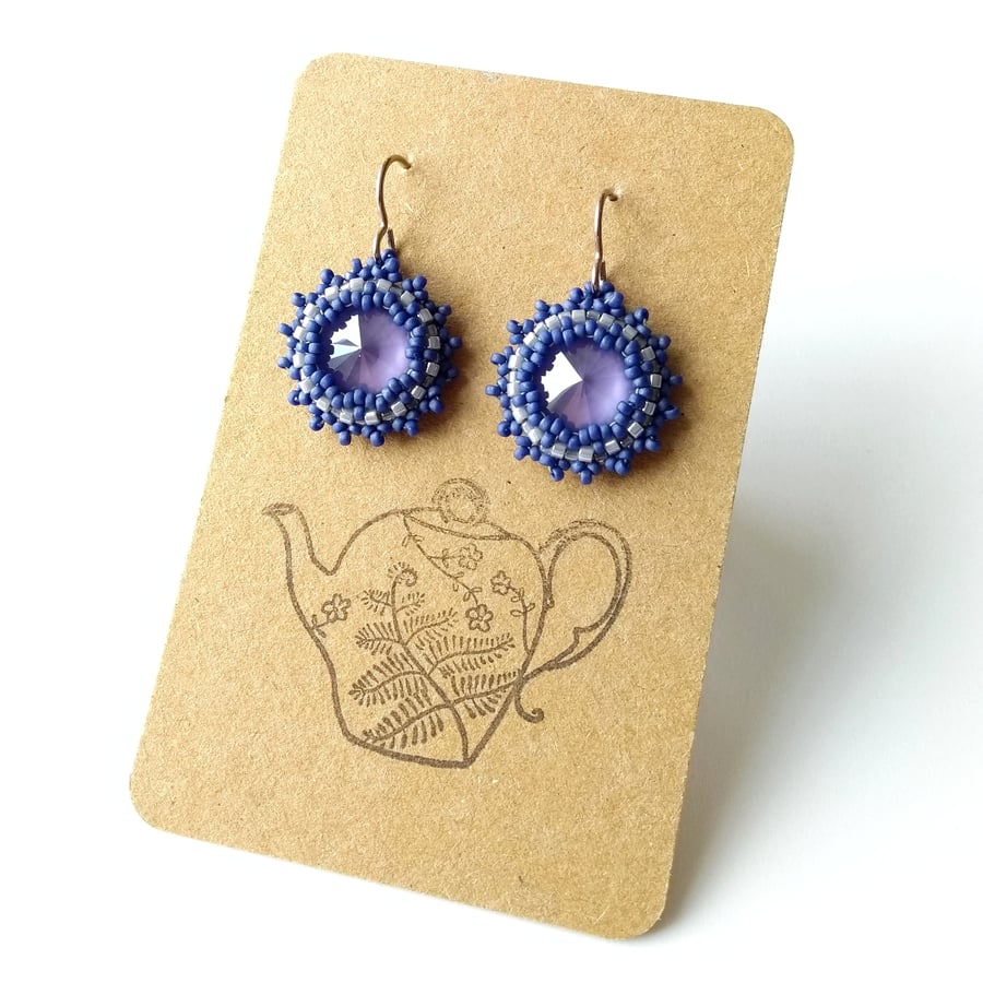 Lavender Purple and Silver Grey Drop Earrings