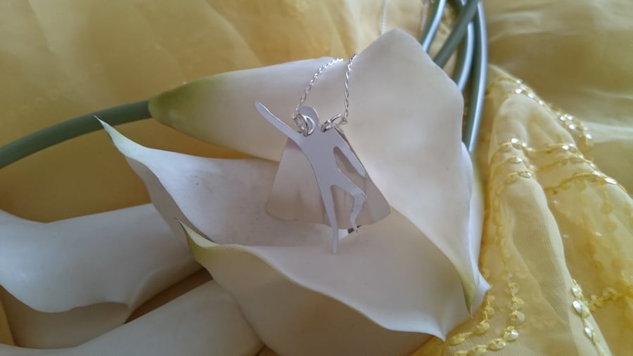 Sterling silver flying superhero necklace 