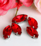 (S18S red) 50 Pcs, 7 x 15mm Sew On Crystal Horse Eye Beads, Glass Leaf 