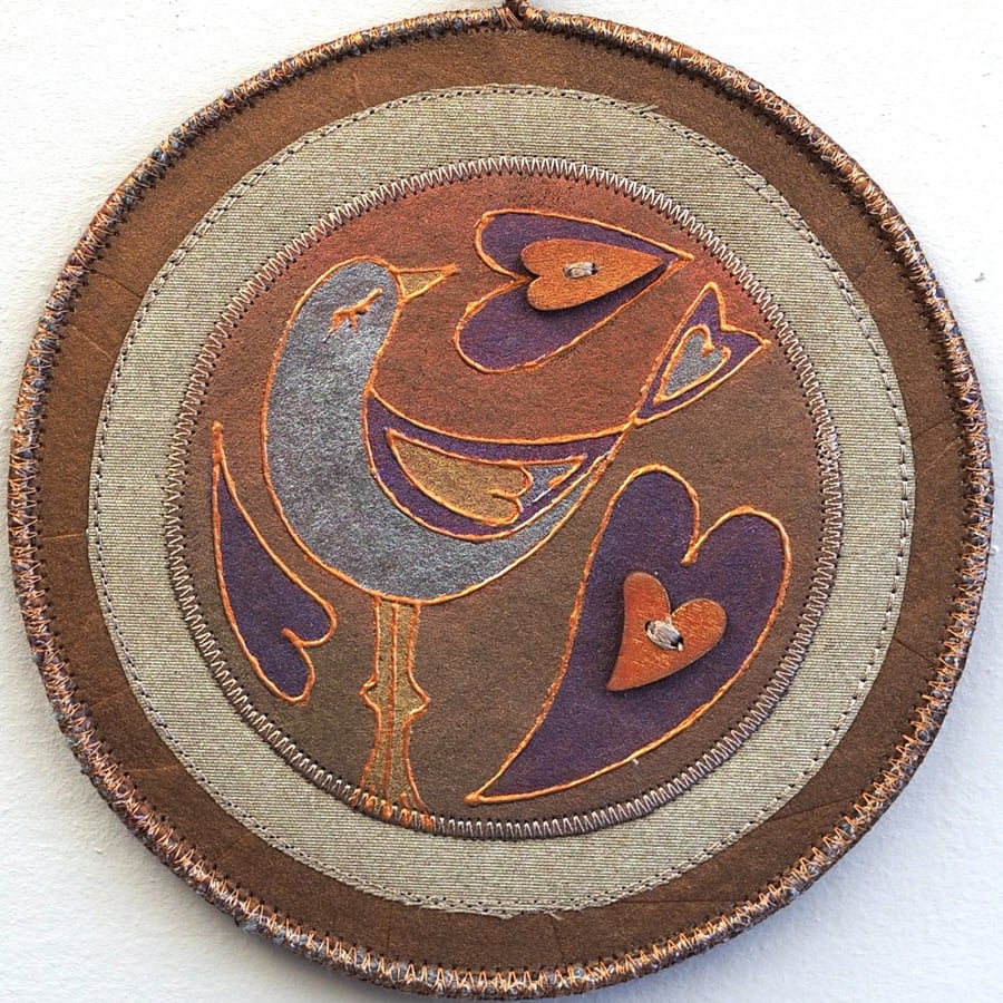 LBM21 - Lovebird Mandala Wall Hanging-15cm diameter-Rust-Old Gold-Purple-Pewter
